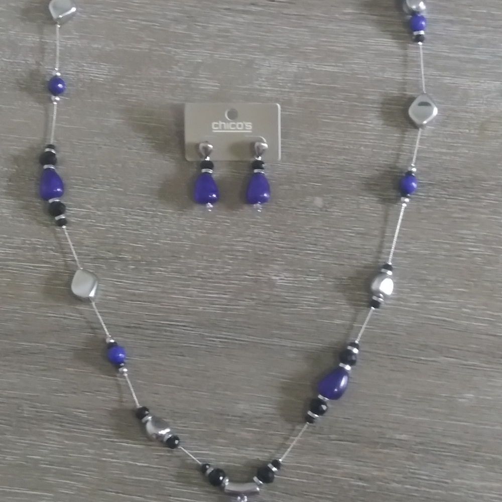 New Chico's Sapphire necklace earring set